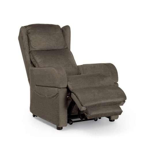 Sillón elevador Clyzia reclinado con reposapiés extendido para descanso
