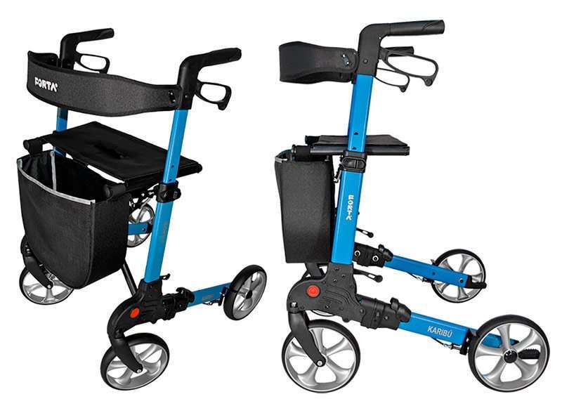 Andador Rollator Karibú con ruedas maniobrables, diseño ligero y plegable