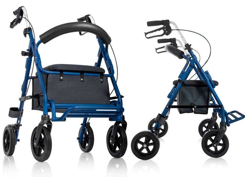 Andador con silla de ruedas, diseño 2 en 1 con asiento acolchado y frenos seguros