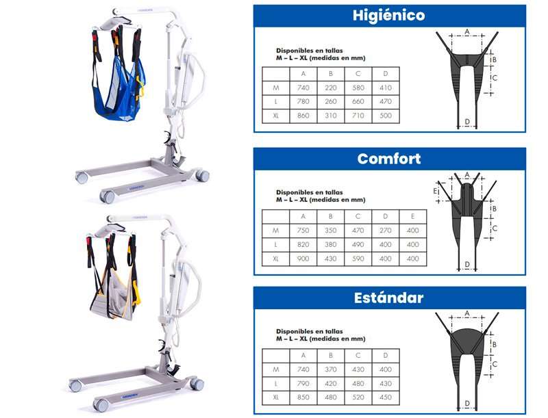 Arneses disponibles para Grúa geriátrica Eagle