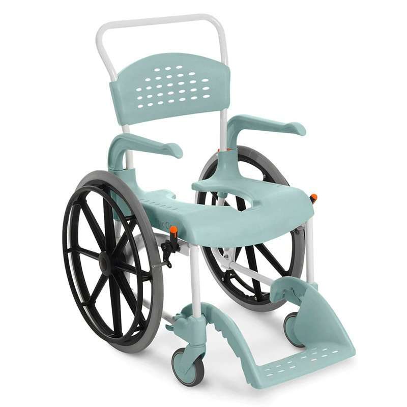 Silla de ducha con ruedas grandes y reposapiés ergonómicos