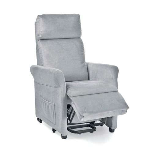 Sillón elevador Chloe en posición intermedia de relax con reposapiés levantado