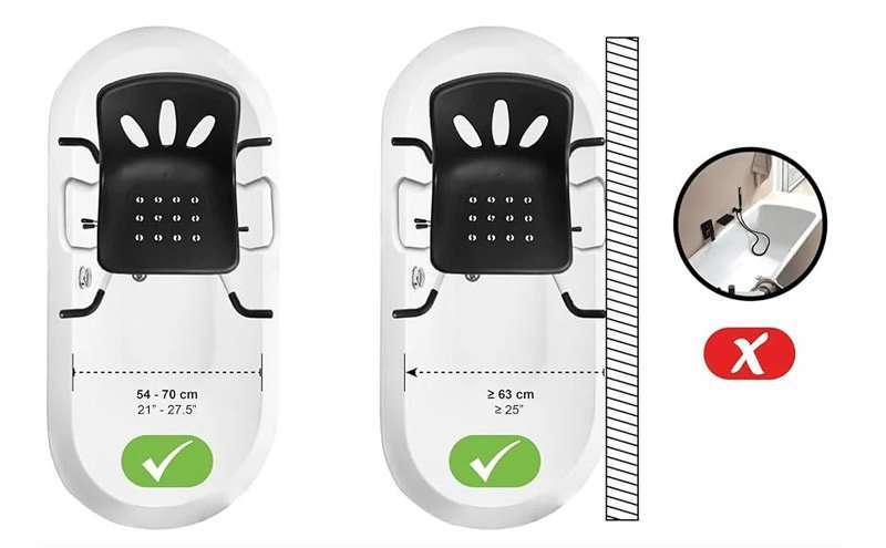 comparación de medidas para usar silla giratoria en diferentes bañeras