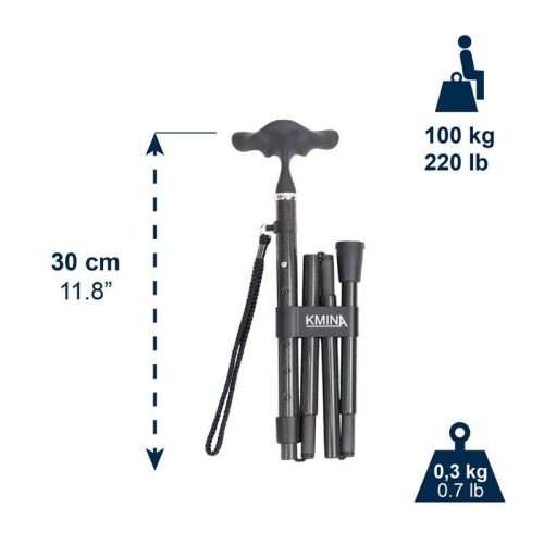 Bastón plegable ErgoFibra con altura mínima de 30 cm y peso de 0,3 kg