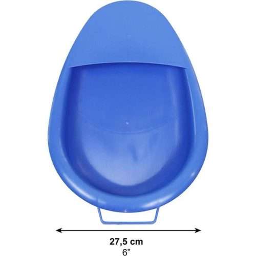 Vista superior de la cuña para orinar azul con ancho de 27,5 cm