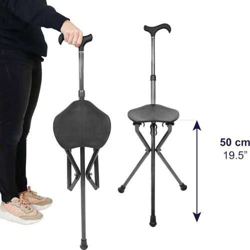 Bastón con asiento plegable de fibra con altura del asiento a 50 cm