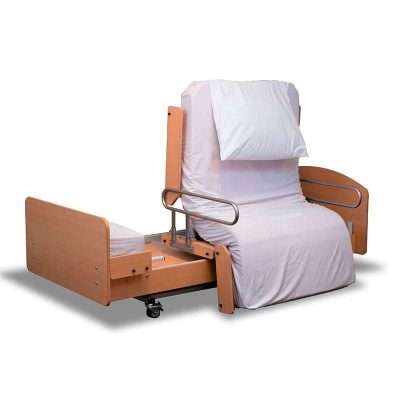 cama articulada bariátrica Rota-Pro Bario con colchón ancho y respaldo elevado