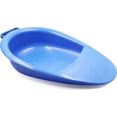 Cuña para orinar azul con diseño anatómico y ergonómico