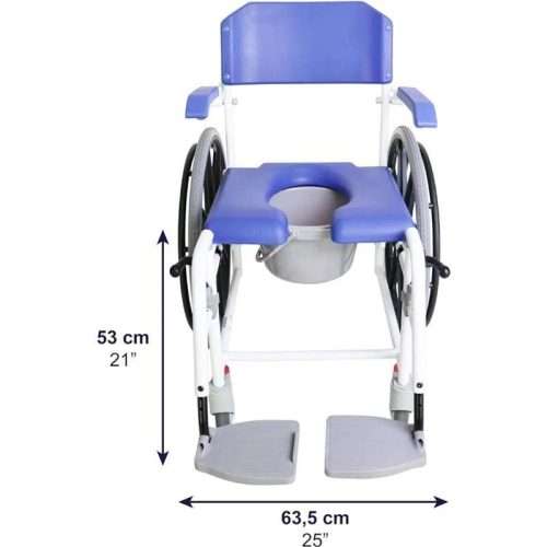 silla de ducha autopropulsable vista frontal con orinal