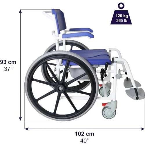 medidas laterales de la silla de baño autopropulsable con ruedas