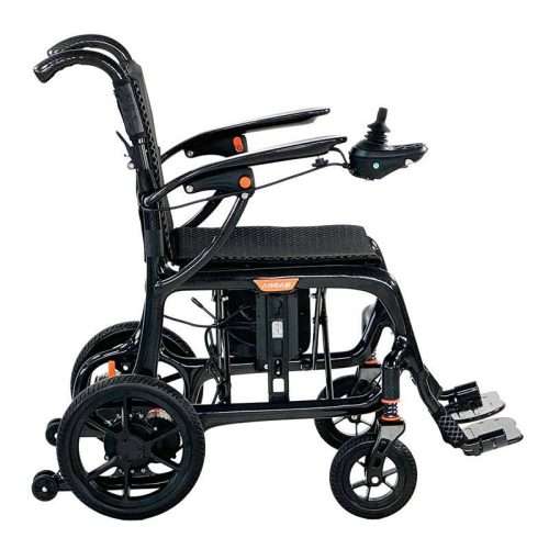 Silla de ruedas eléctrica R800 vista lateral con joystick