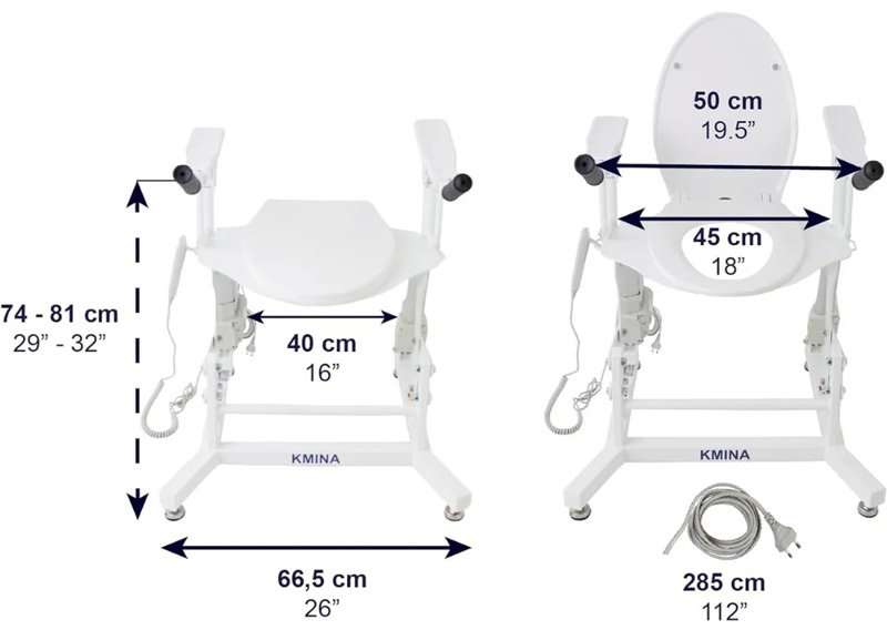 Ancho y altura del asiento del elevador eléctrico WC