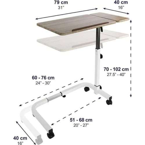 medidas de la mesa auxiliar con ruedas para cama