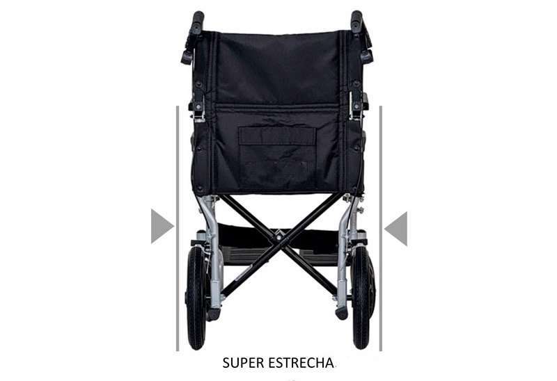 Silla de ruedas estrecha vista desde atrás para comparar el ancho total