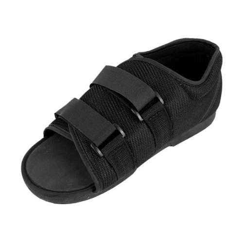 Zapato postquirúrgico con puntera abierta y cierres ajustables para recuperación del antepié