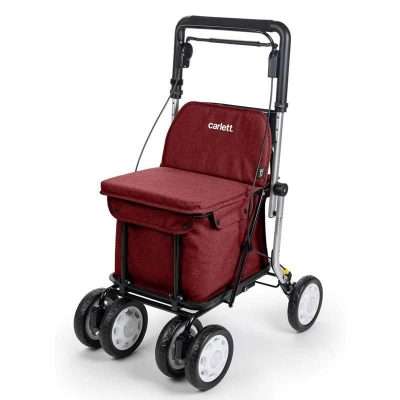 Andador rollator Comfort Assist en color burdeos con asiento