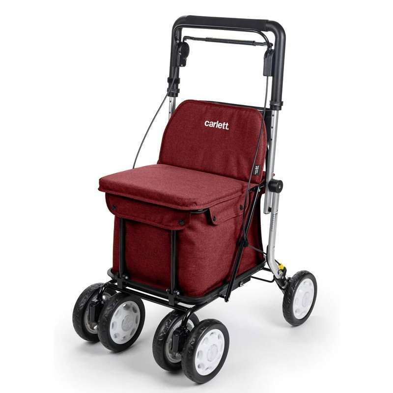 Andador rollator Comfort Assist en color burdeos con asiento