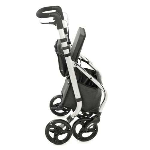 Andador rollator Lett Go negro plegado en posición vertical