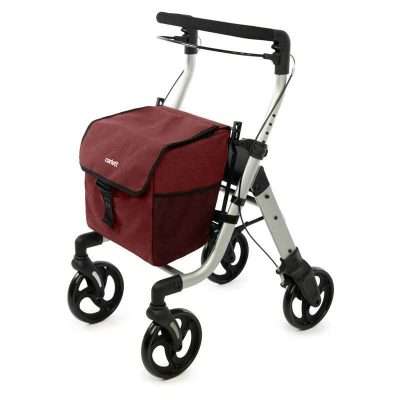 Andador Lett Walk rojo con cesta y ruedas giratorias