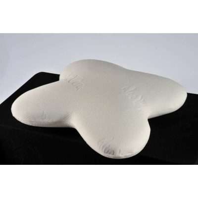 Almohada cervical de espuma con memoria de forma en color blanco, con diseño contorneado y funda textil