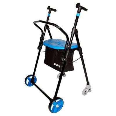 Andador AIR On Plus de acero en color azul con asiento y cesta