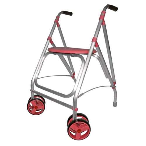 Andador ARA-D con asiento rígido de termoplástico en color coral