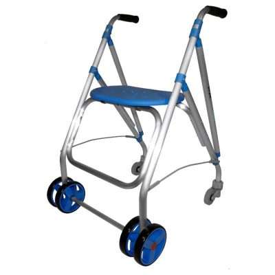 Andador ARA-Plus con empuñaduras de goma y ruedas dobles en color azul