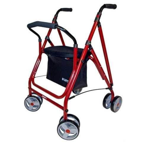 Andador Drakon 1 con asiento acolchado y ruedas dobles en color rojo