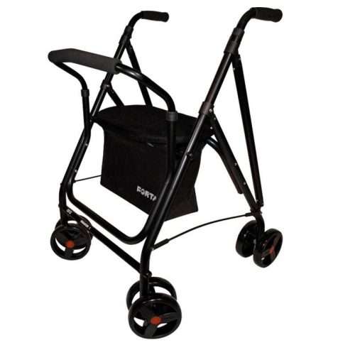 Andador Drakon 1 de aluminio negro con ruedas giratorias delanteras y cesta negra