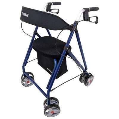 Andador Drakon 2 de aluminio azul con asiento acolchado y cesta
