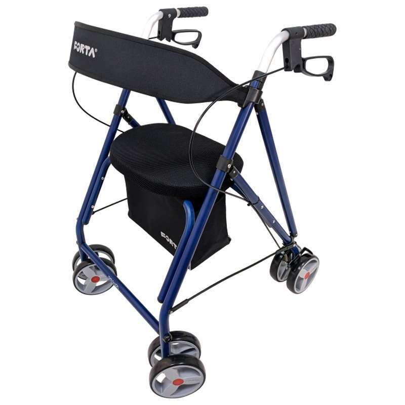 Andador Drakon 2 de aluminio azul con asiento acolchado y cesta