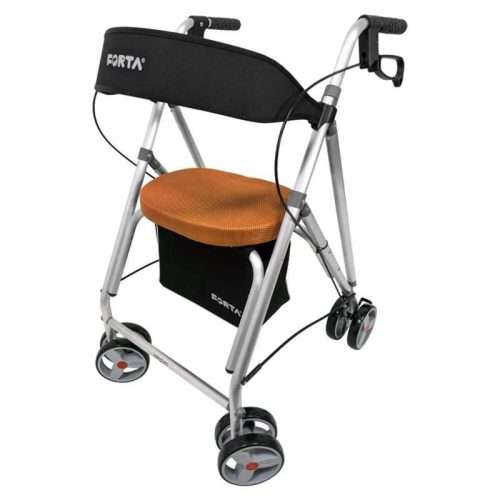 Andador con ruedas Kanguro F1 con asiento acolchado naranja y cesta de tela
