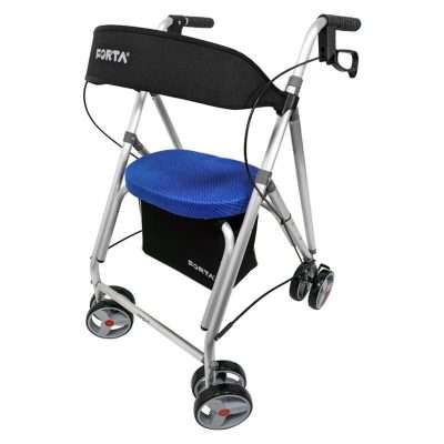 Andador con freno Kanguro F1 con asiento azul y ruedas delanteras dobles giratorias