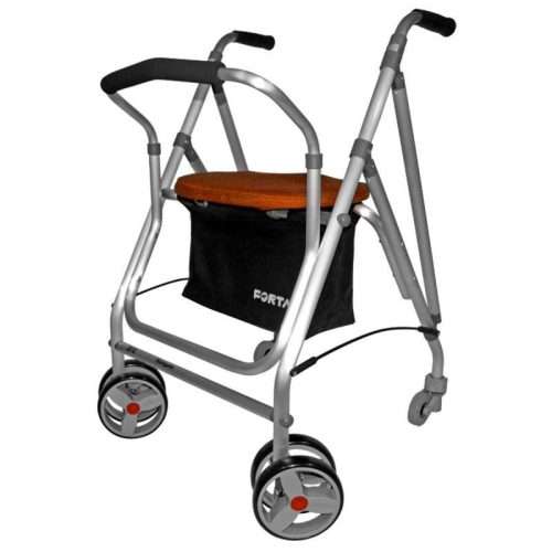 Andador Kanguro de aluminio con funda naranja y cesta de tela negra