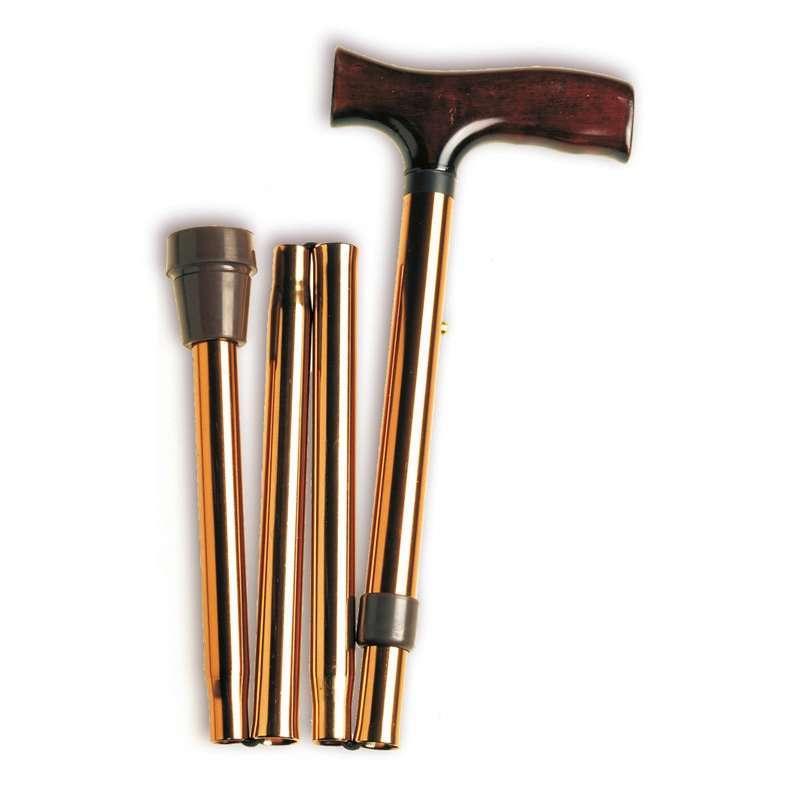 Bastón plegable de aluminio desmontado mostrando su sistema plegable