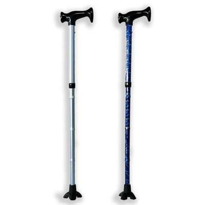 Bastón plegable de aluminio con contera de cuatro apoyos en dos versiones azules