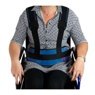 Cinturón abdominal acolchado con tirantes para sujeción en silla de ruedas