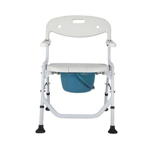 Silla de ducha plegable con inodoro y cubeta vista frontal