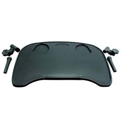 Bandeja de plástico con portavasos integrada acoplable a silla de ruedas