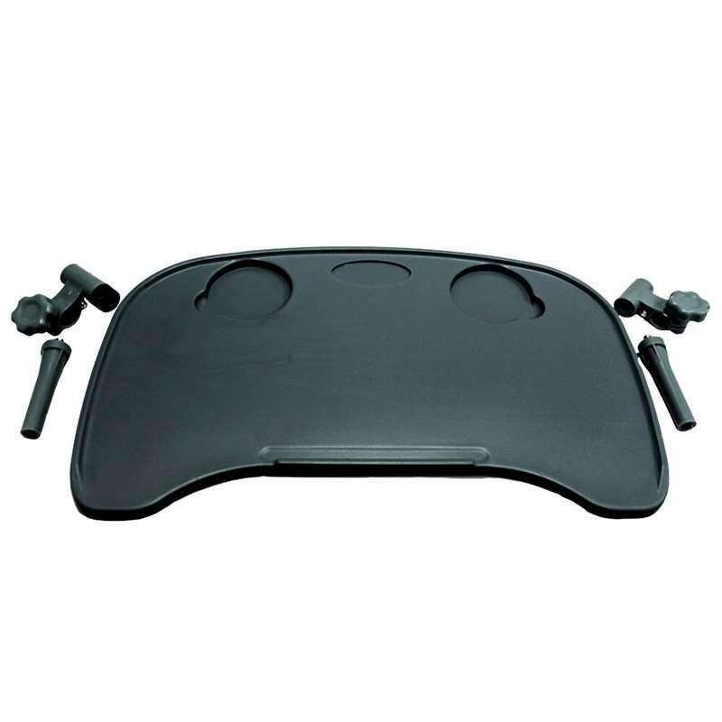 Bandeja de plástico con portavasos integrada acoplable a silla de ruedas