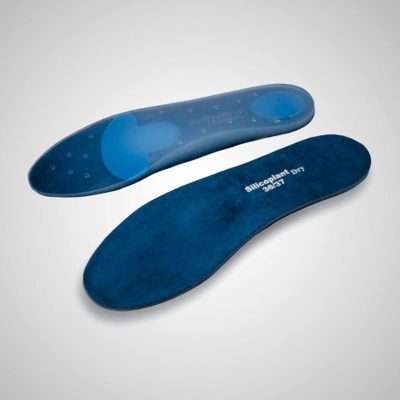 Par de plantillas Silicoplant Dry Total Blue azules con zonas de descarga en metatarsos y talón
