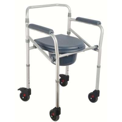 Silla con inodoro plegable de aluminio con ruedas y cubeta