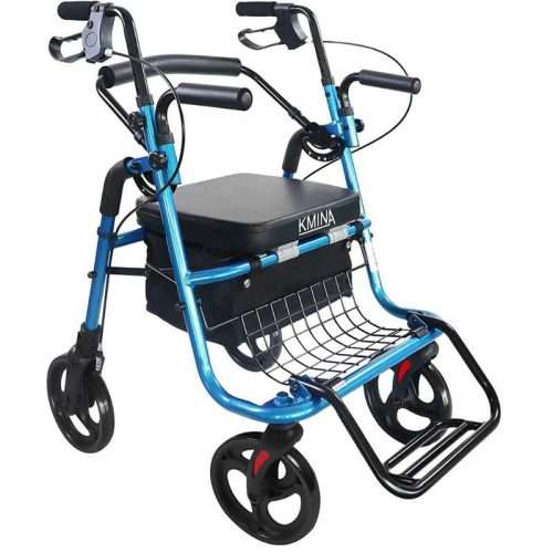 Andador y silla de ruedas 2 en 1 de aluminio en color azul