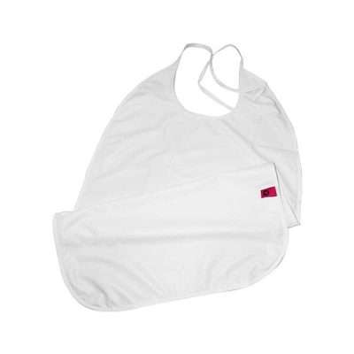 Babero blanco de rizo impermeable con cierre de lazo para protección de la ropa