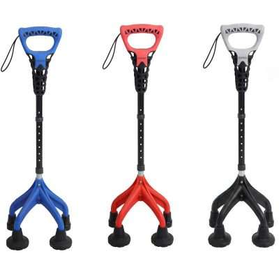 Bastón de 4 patas ergonómico Kmina disponible en azul rojo y negro