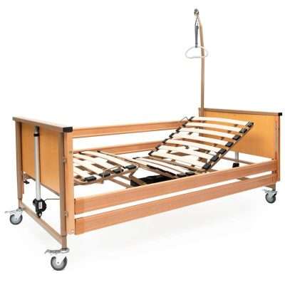 Cama articulada elevadora Aries de madera con somier de lamas y trapecio incorporador