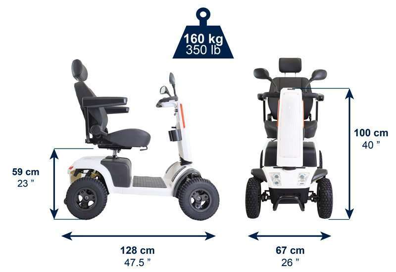 Dimensiones del scooter todoterreno Pepe con capacidad máxima 160 kg