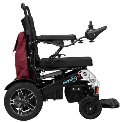 Perfil lateral de la silla de ruedas eléctrica Playcare E01 con respaldo reclinable