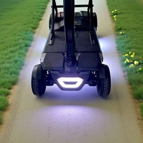 Detalle de las luces LED delanteras del scooter plegable Libercar Zenit