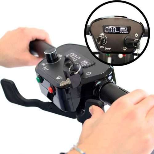 Panel de control del scooter eléctrico PP1004 con llave, indicador y mandos de conducción